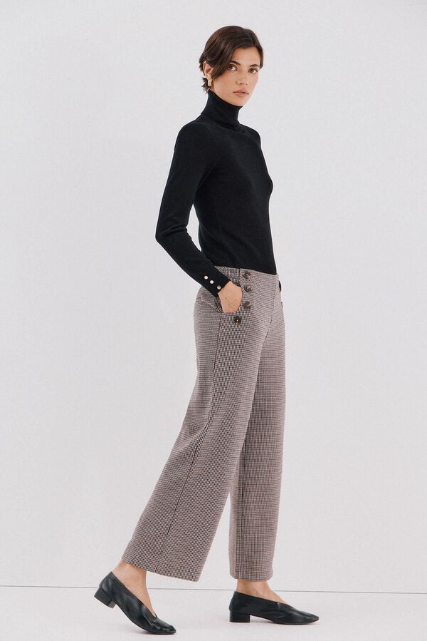 Cortefiel Pantalón de mujer crop y ancho Estampado granate