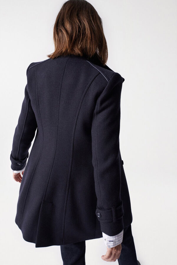 Cortefiel Grace long cloth coat with details Blue