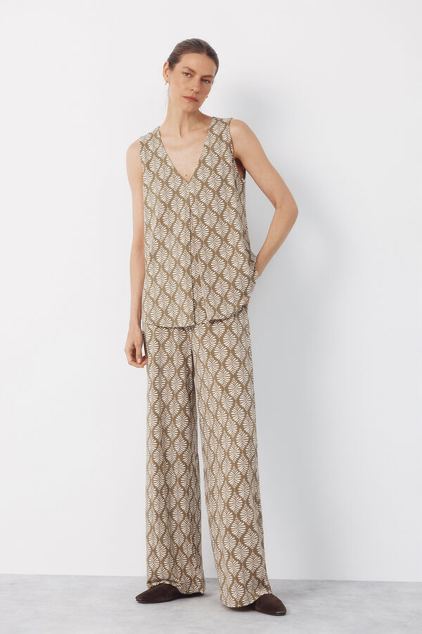 Cortefiel Pantal&oacute;n de punto Estampado verde