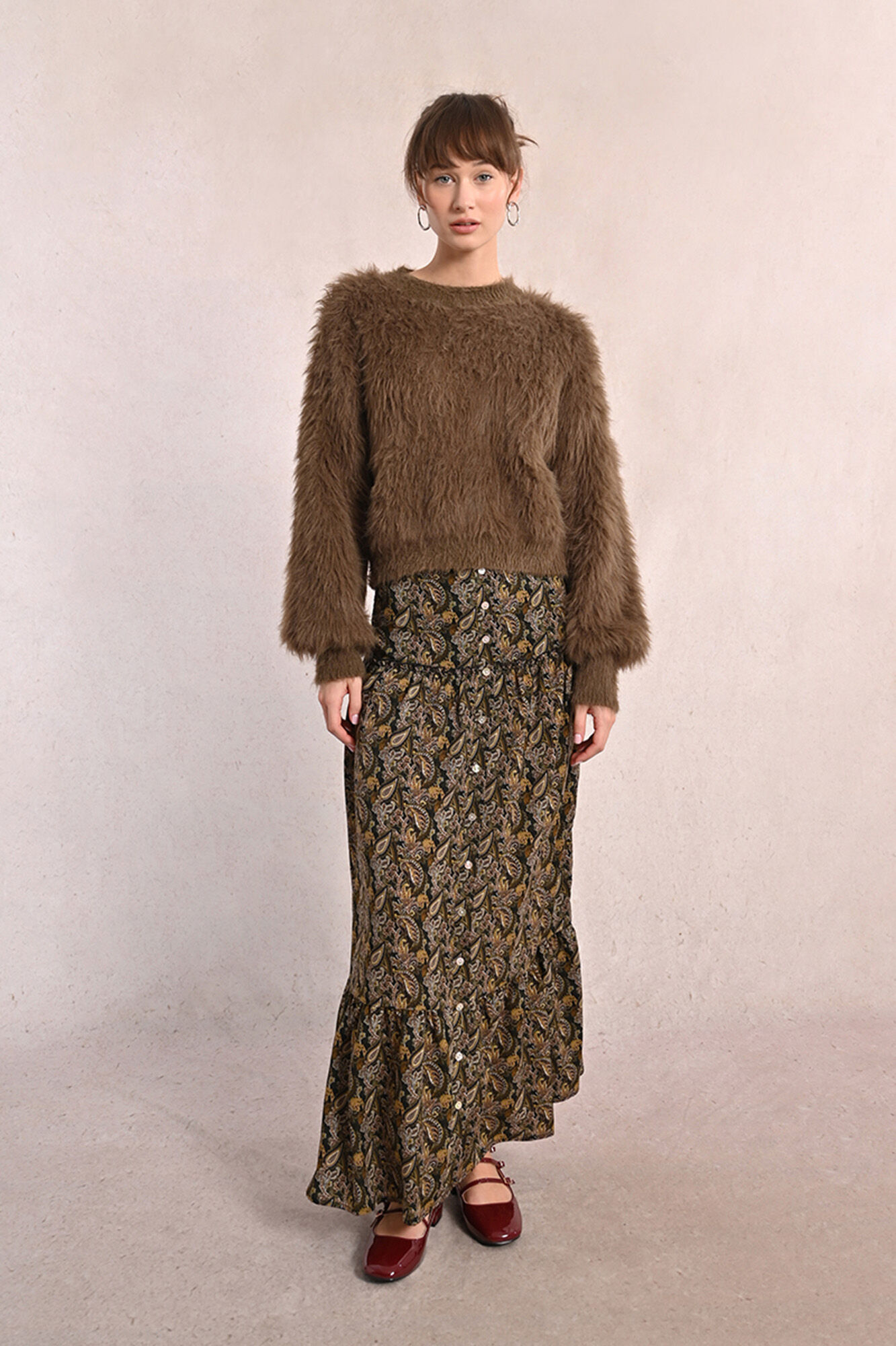 Molly Bracken Saia longa com estampado e babados