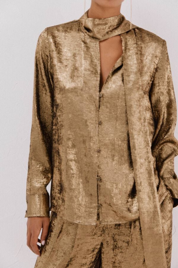 Cortefiel Gold effect bow or tie blouse Gold