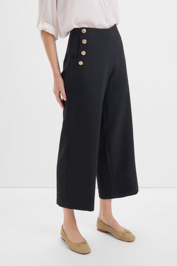 Cortefiel Cropped trousers with buttons Black