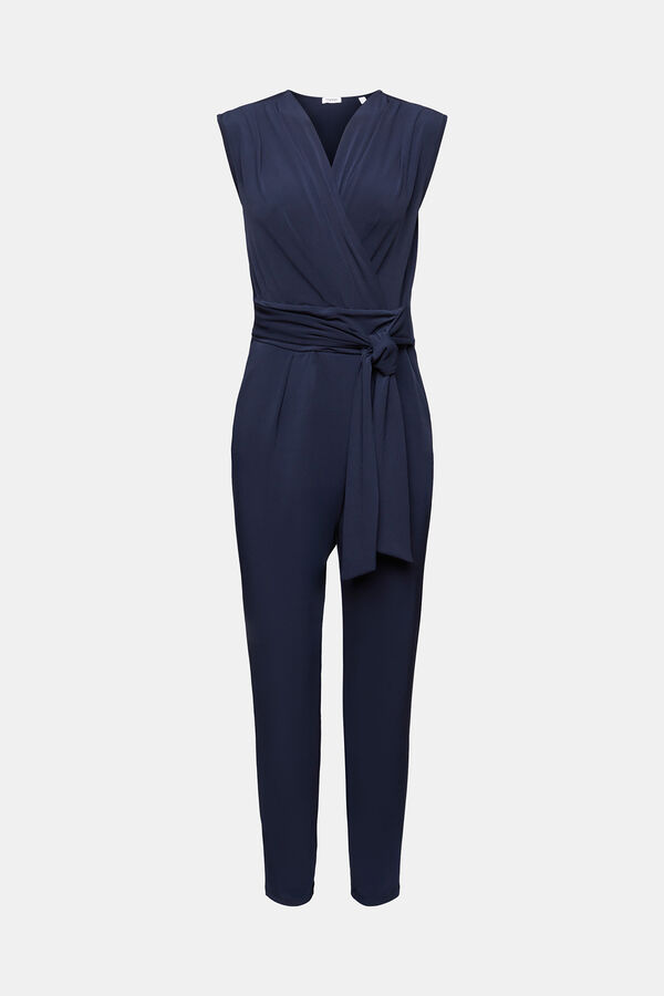 Cortefiel Long jumpsuit with crossover neck Navy