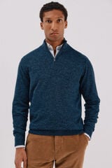 Cortefiel Twisted-knit wool jumper with zip Navy