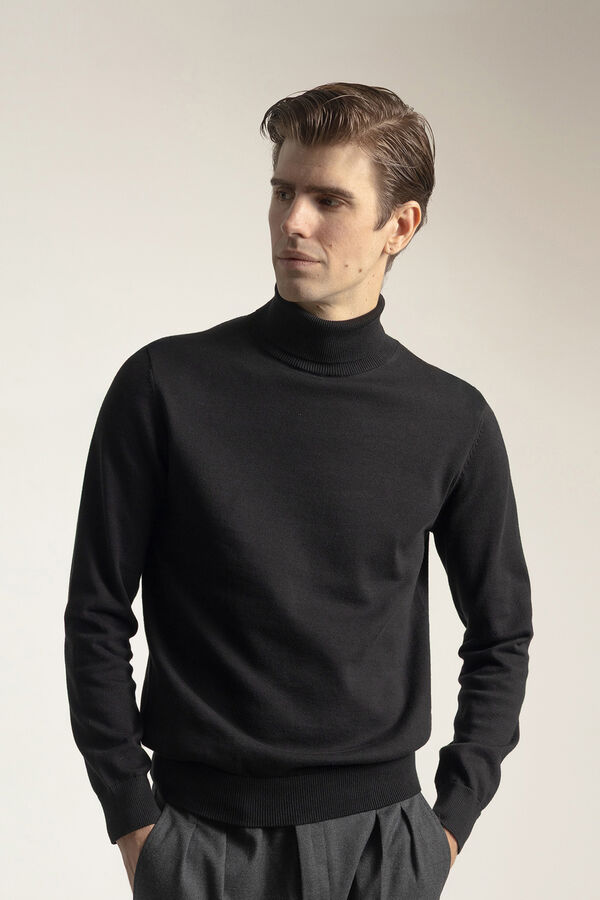 PuroEGO Camisola gola alta algod&atilde;o Preto