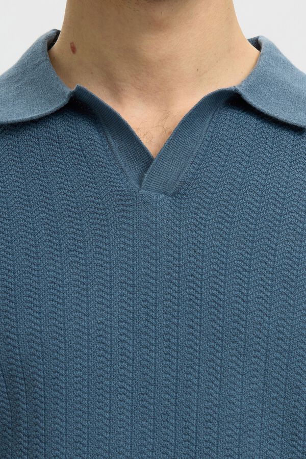 Selected Polo de malha com gola aberta Azul