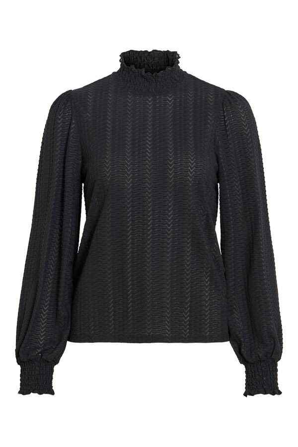 Vila High neck textured blouse Black