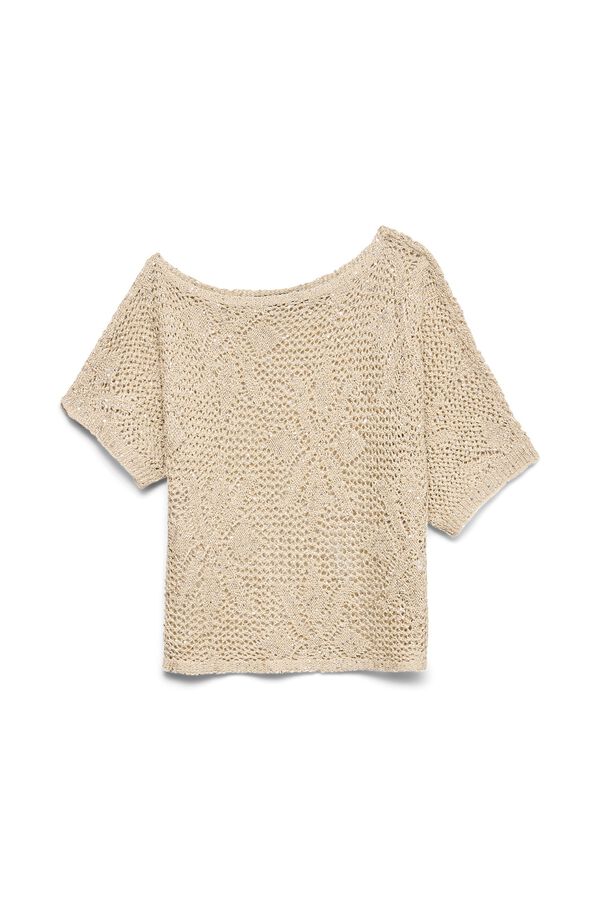 Vero Moda Top de crochet manga curta Tostado
