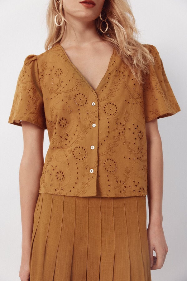 Cortefiel Blusa bordada Amarelo