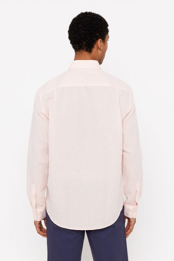 Cortefiel Plain linen/cotton shirt Orange