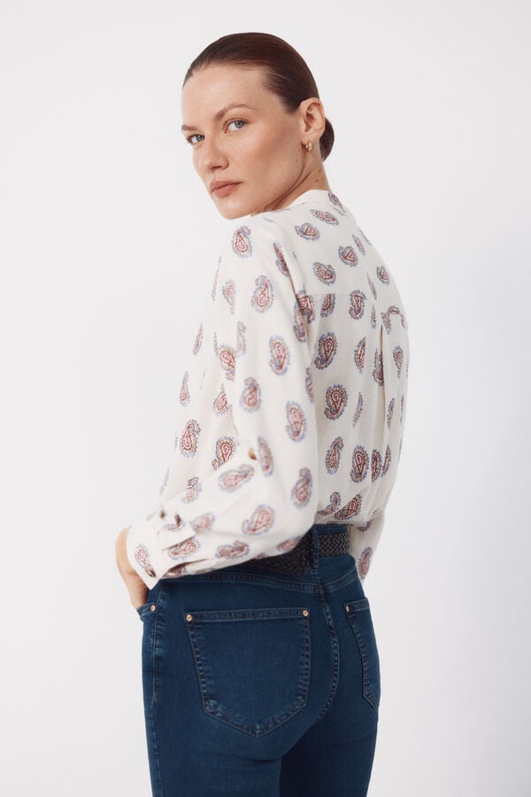 Cortefiel Mandarin collar shirt Printed purple