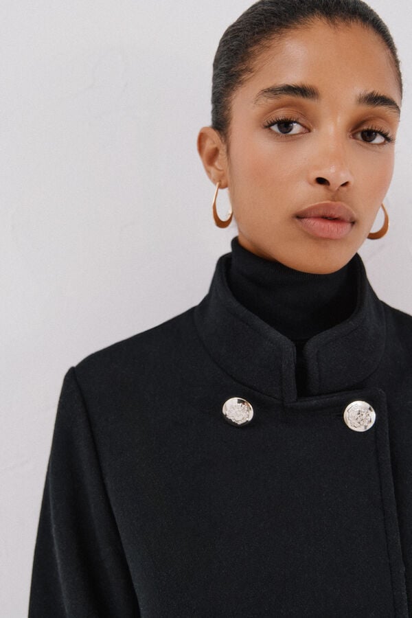 Cortefiel Double-breasted coat with gold buttons Black