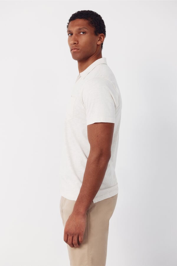 Cortefiel Plain slub polo shirt Ivory