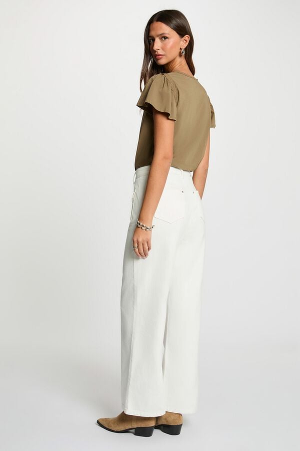 Morgan V-neck T-shirt with ruffles Printed white