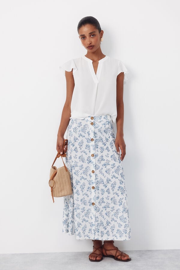 Cortefiel Fluid flutter sleeve blouse White