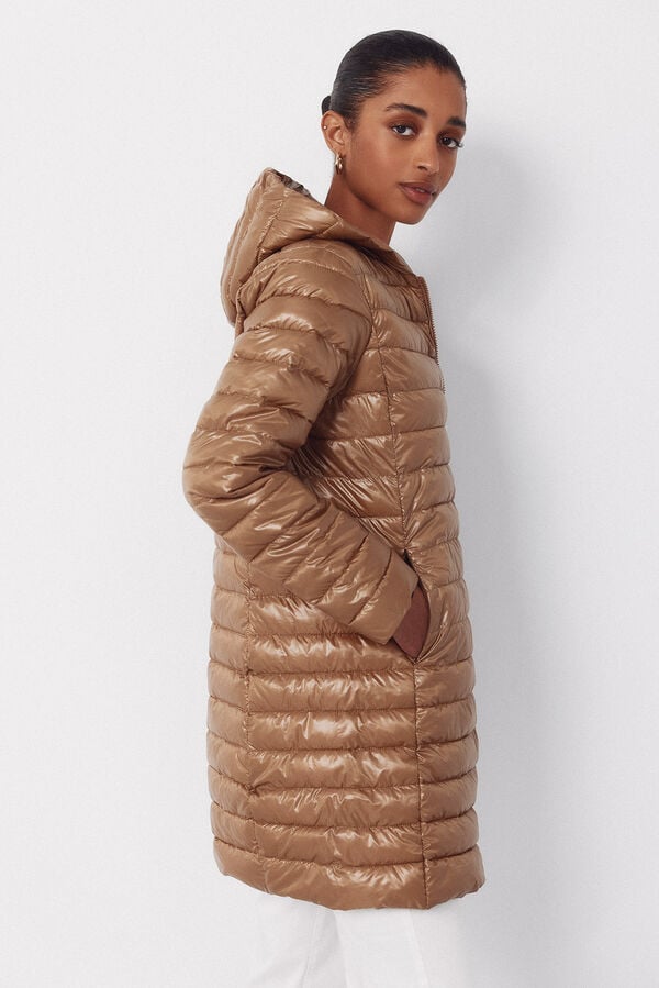 Cortefiel Long quilted coat Printed brown