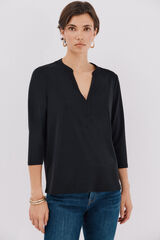 Cortefiel Camiseta básica decote mandarim Preto