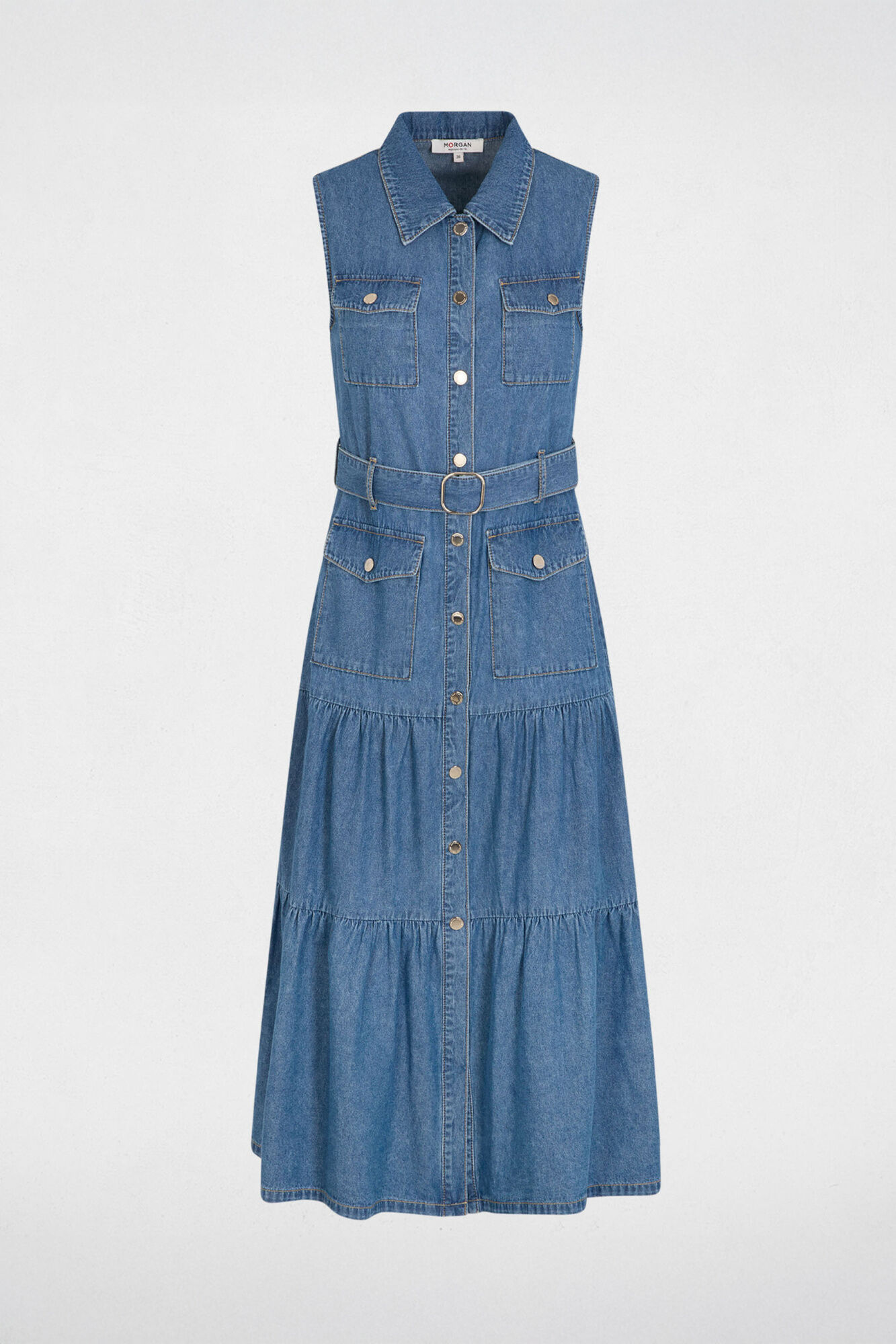 Morgan Vestido comprido reto em ganga