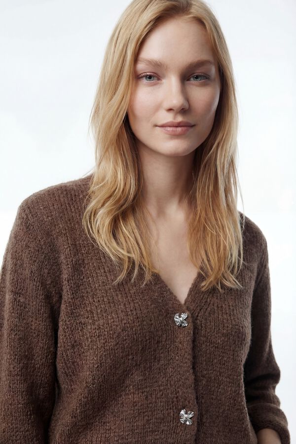Vila Cardigan de malha com l&atilde; Castanho
