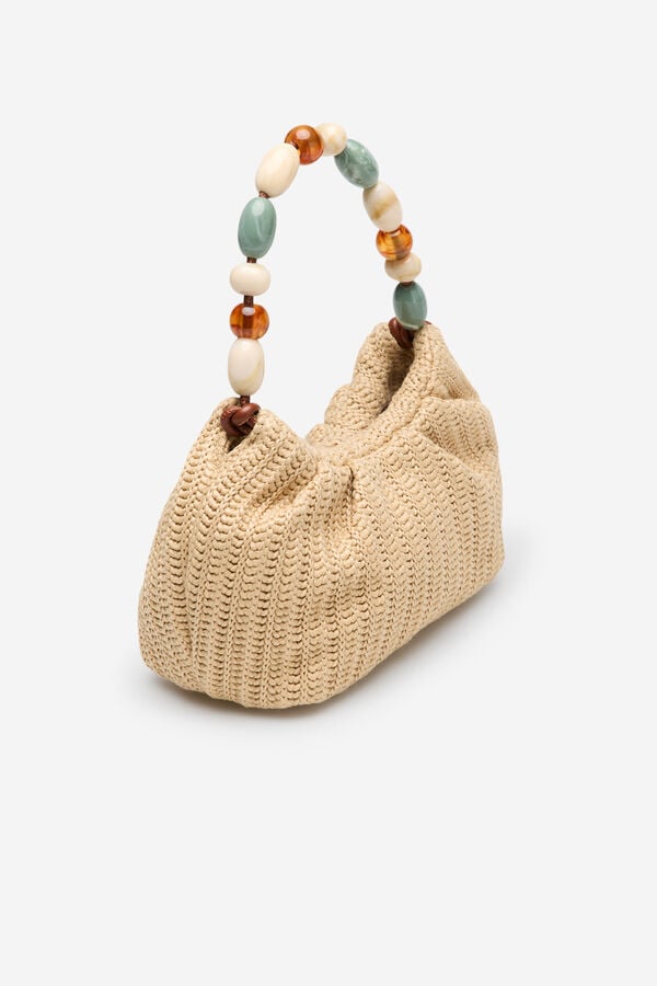 Cortefiel Raffia bag with fancy handle Nude