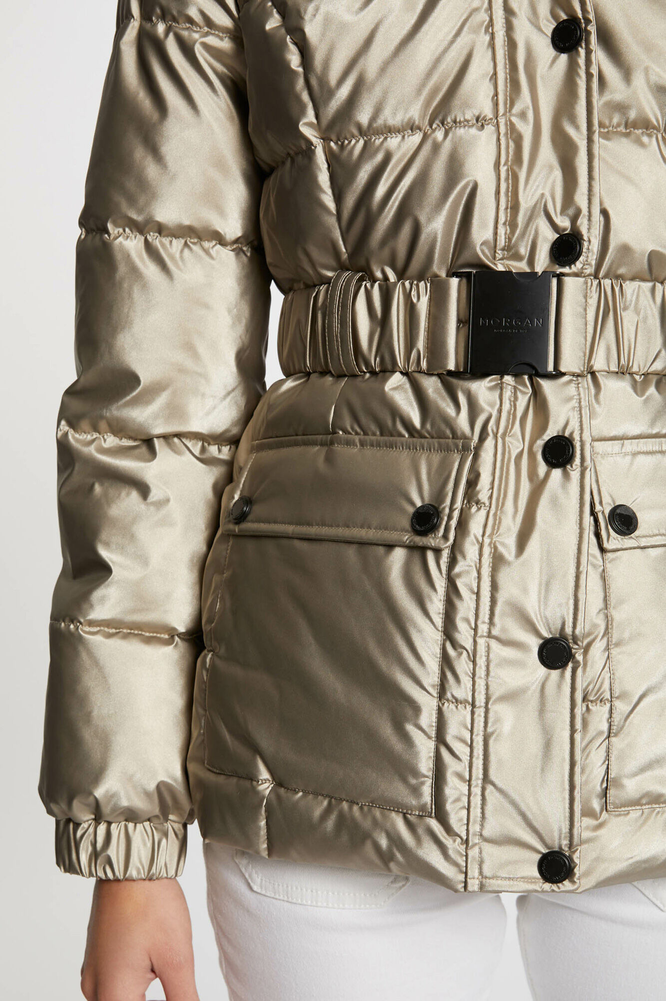 Morgan Sobretudo met&aacute;lico com capuz