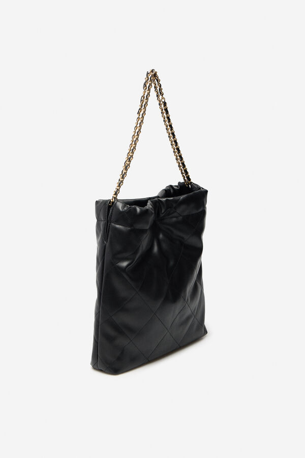 Cortefiel Quilted chains shopper bag Black