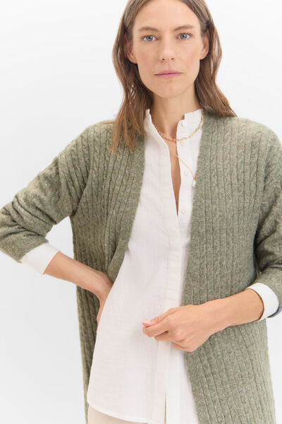 Cortefiel Soft cross-knit cardigan Kaki