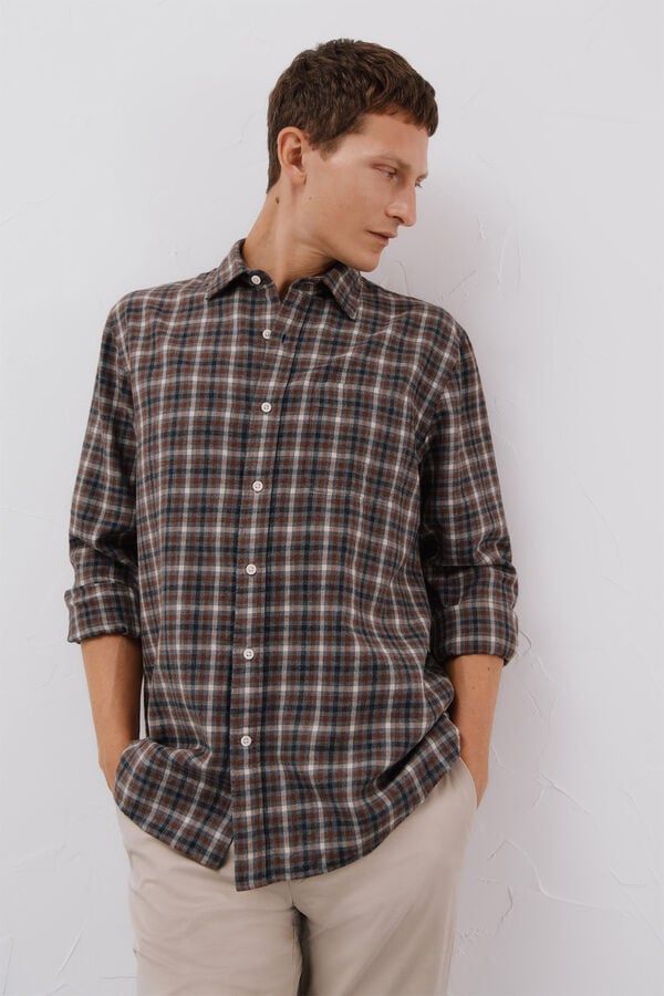 Cortefiel Tencel plaid shirt Grey