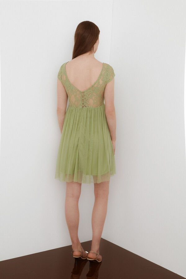 Cortefiel Short tulle and lace dress Green