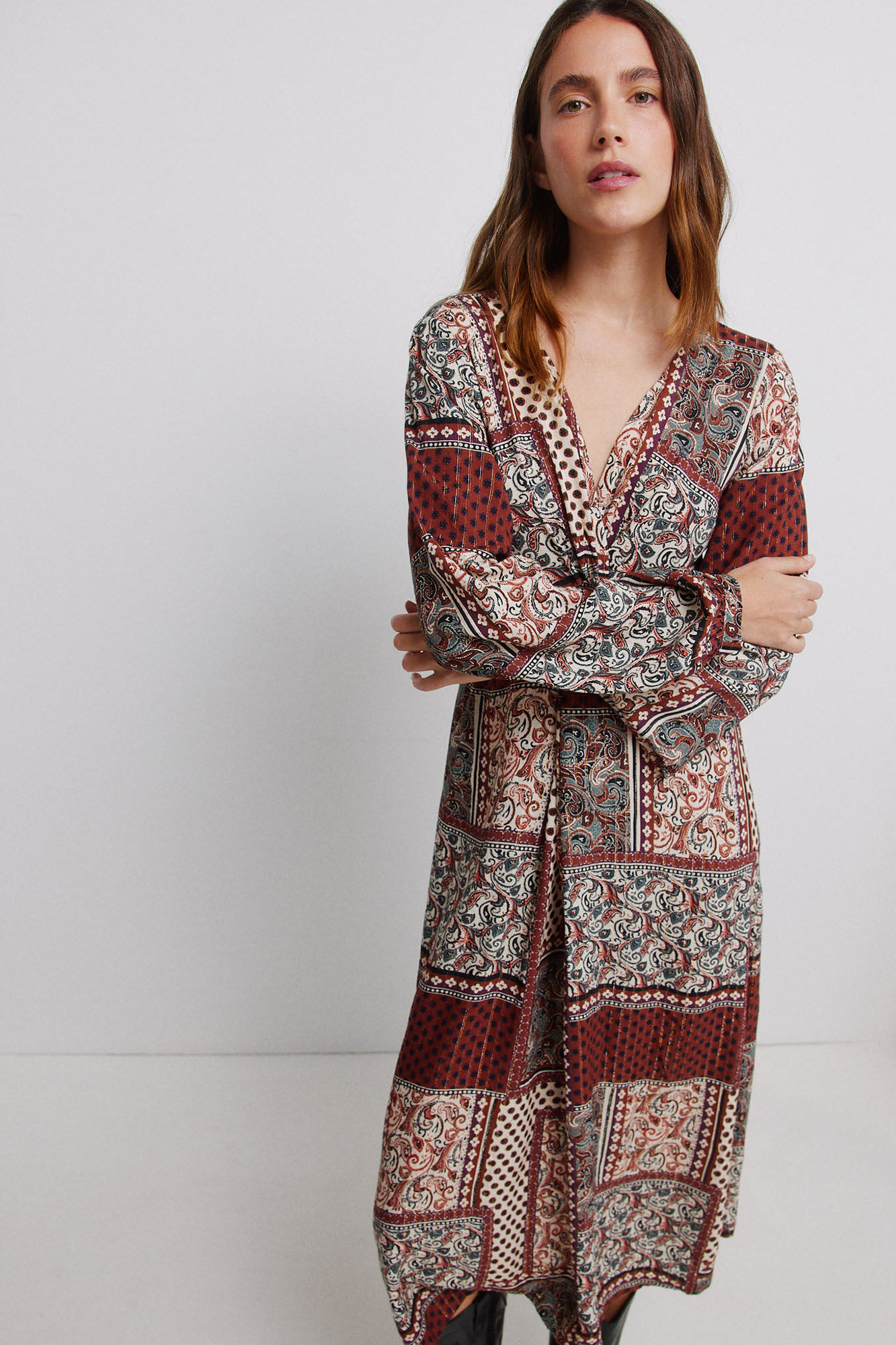 Vila Patchwork print midi dress