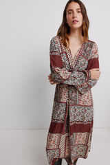 Vila Vestido midi estampado patchwork Castanho