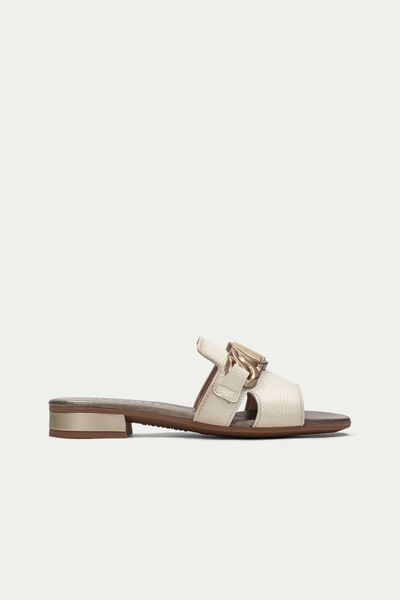 Cortefiel LENA flat sandal with double H embellishment Ivory