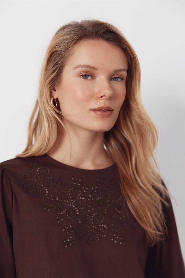 Cortefiel Embroidered t-shirt Brown