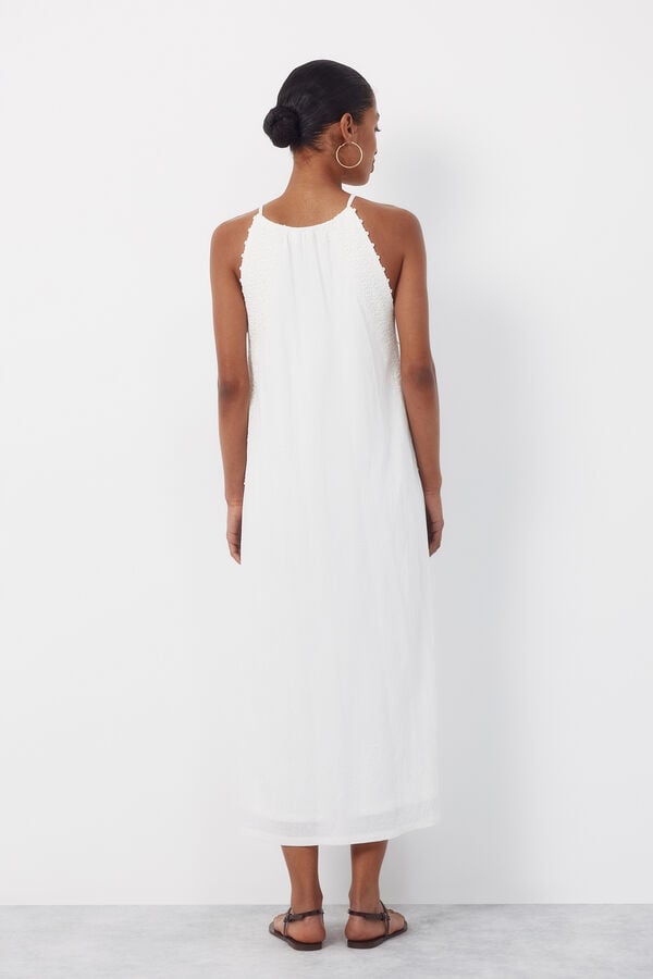 Cortefiel Halterneck dress with floral crochet ribbon White