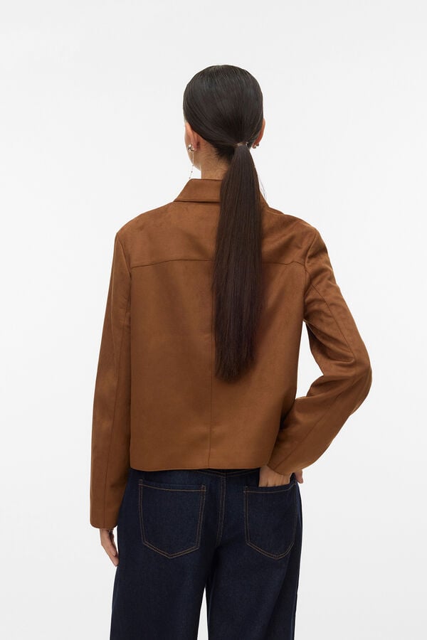 Vero Moda Casaco de efeito camur&ccedil;a Castanho