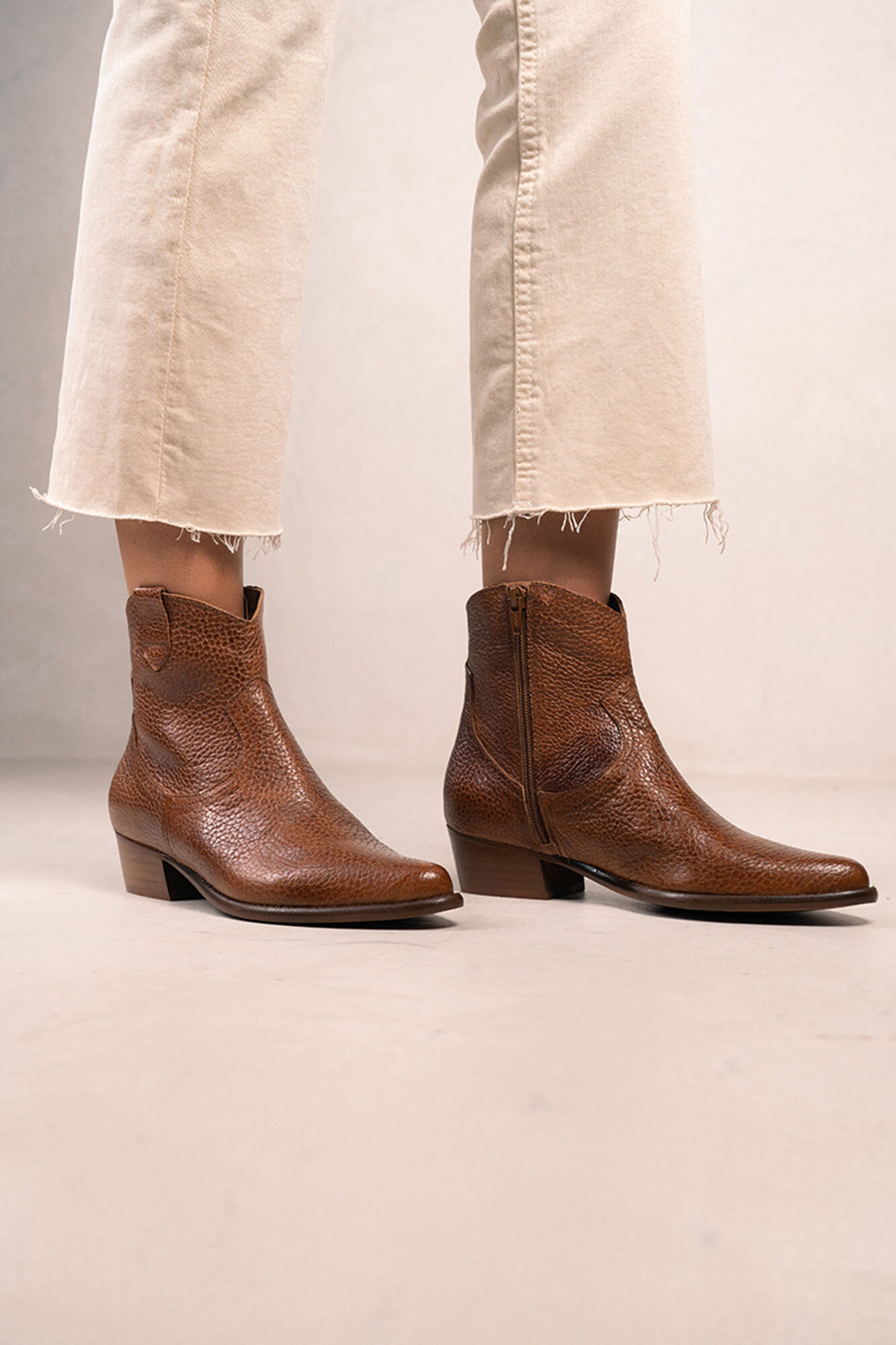 Bryan Stepwise Cal&iacute;ope Botins cowboy vintage de pele