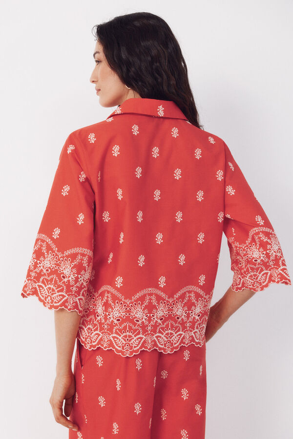Cortefiel Embroidered shirt Coral