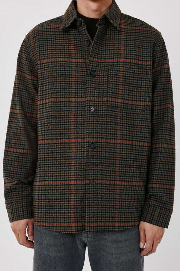 Cortefiel Wool blend plaid shirt Kaki