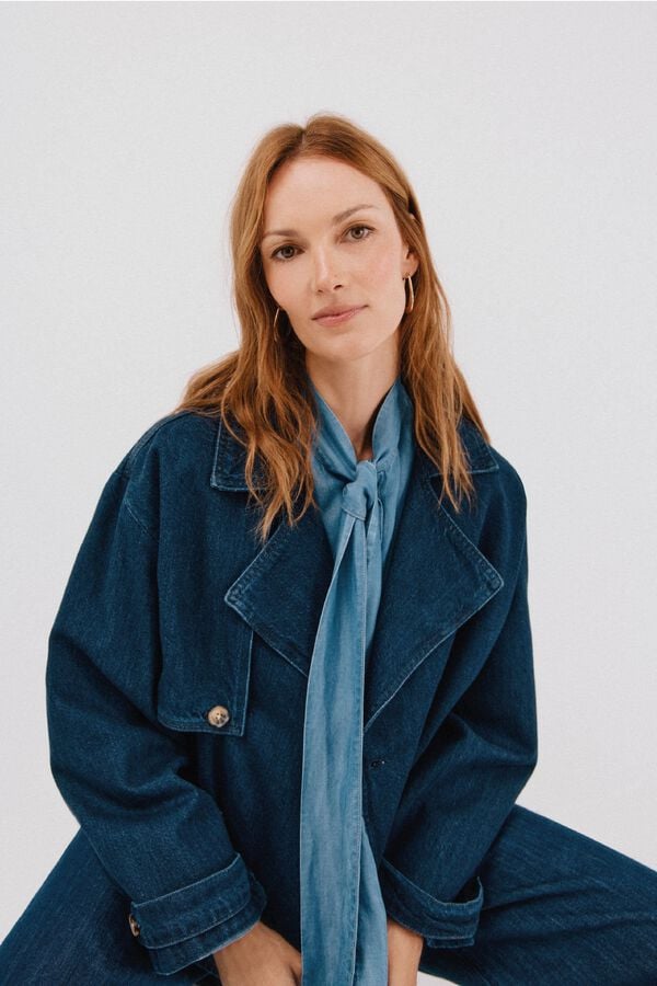 Cortefiel Short denim trench coat Navy