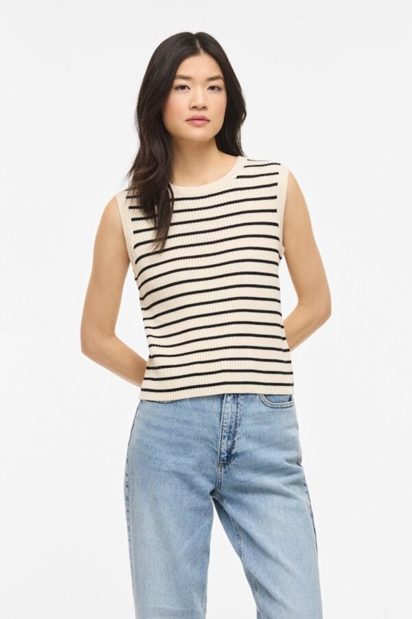 Vila Sleeveless ribbed top Ivory