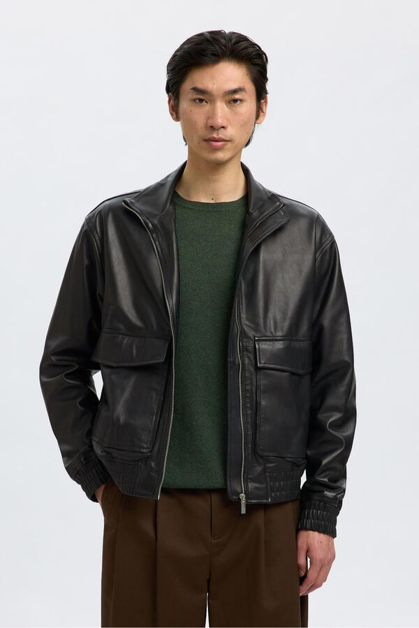 Selected 100% leather leather jacket  Black