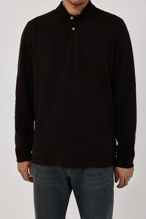 Cortefiel Basic long sleeve polo shirt Dark brown