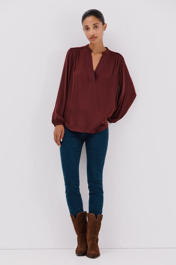 Cortefiel Flowy satin blouse Maroon