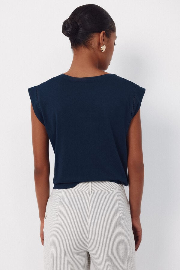 Cortefiel T-shirt with lace trim at the armhole Navy