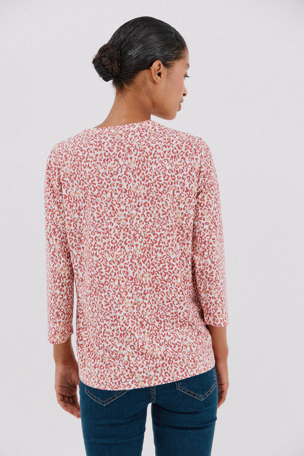 Cortefiel Basic mandarin neckline -shirt Printed red