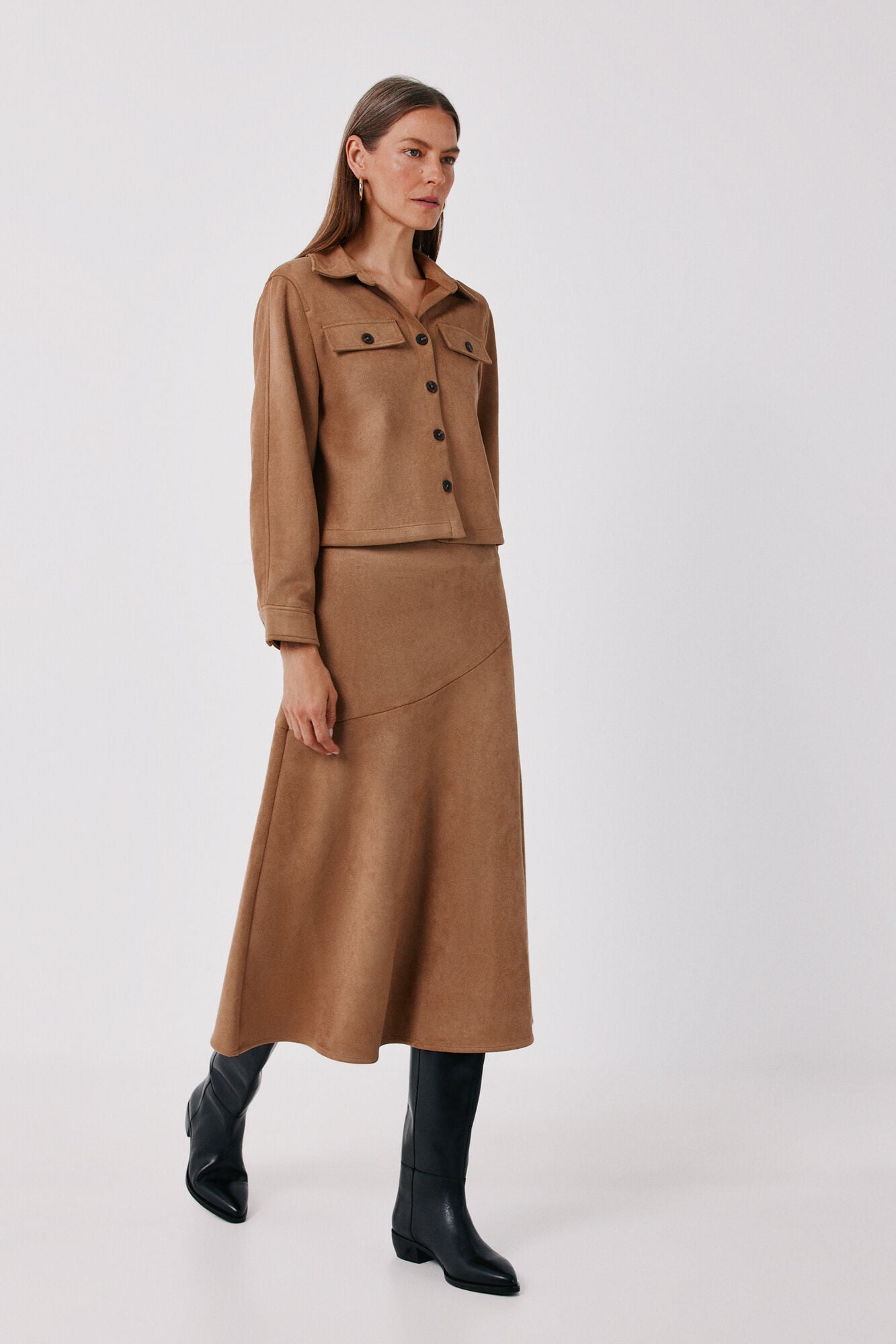 Cortefiel Faux leather midi skirt