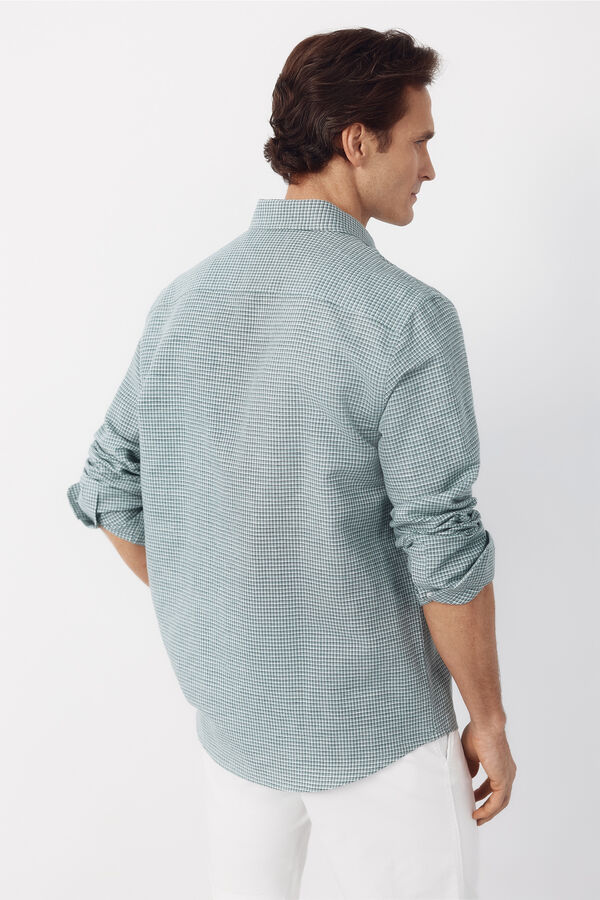 Cortefiel Plaid linen cotton shirt Green