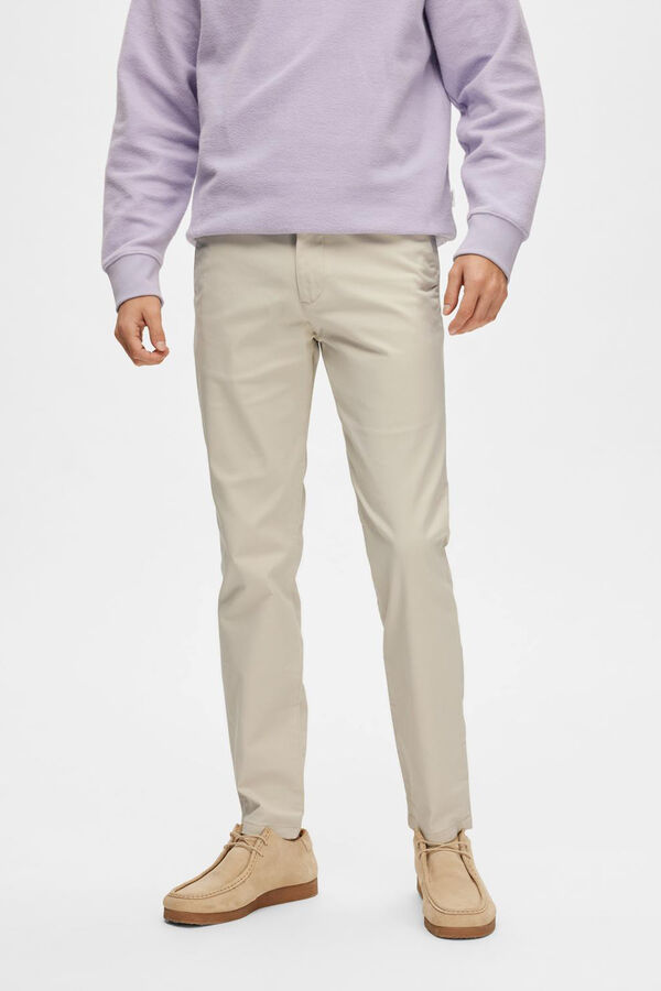 Selected Calça calças chino slim fit feita de algodão orgânico  Cinzento