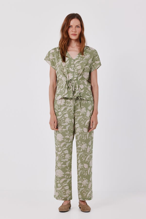 Cortefiel Pantal&oacute;n fluido estampado Estampado verde