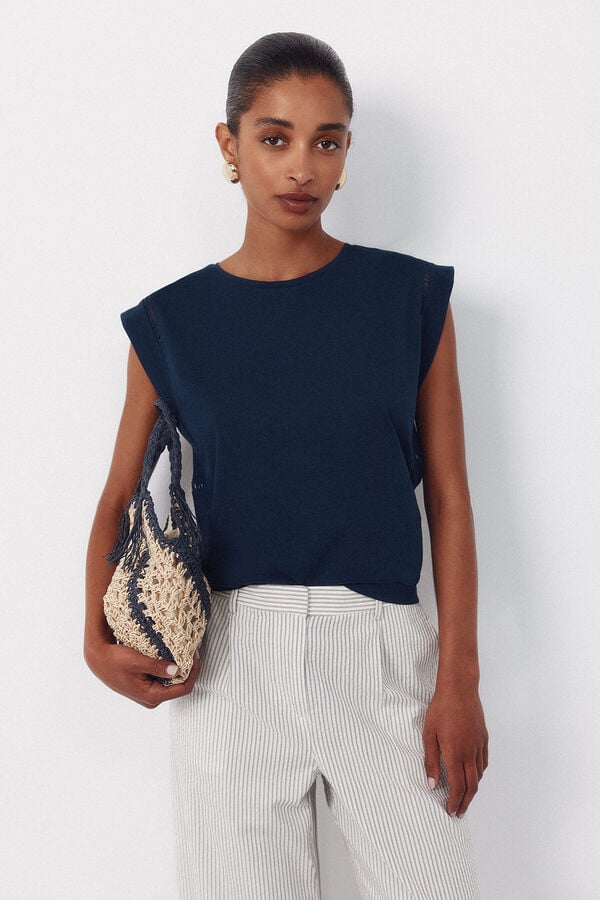 Cortefiel T-shirt with lace trim at the armhole Navy